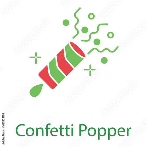 Celebration Confetti Popper Icon Vector with Party Streamers and Stars