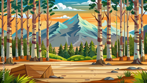 Delicate lines and subtle swirls define the birch board’s natural beauty. Light reflects gently on pale hues, forming a serene backdrop for semi-realistic vector scenes with organic elegance.