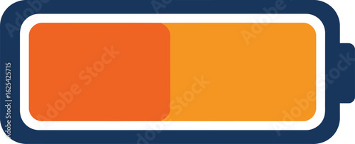 An illustration of a battery icon with approximately 60% charge, displayed in orange and blue.