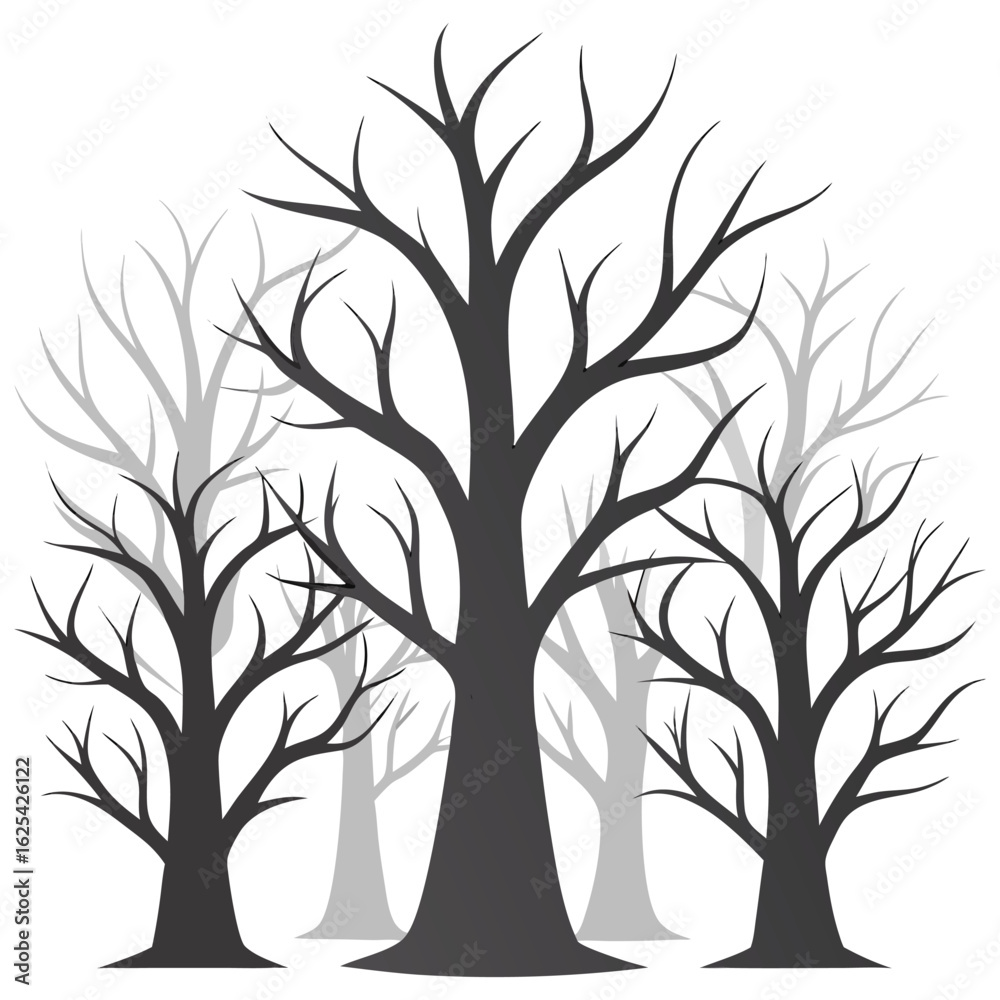 Obraz premium Stylized Black and Grey Trees, Vector Illustration of Silhouetted Branches