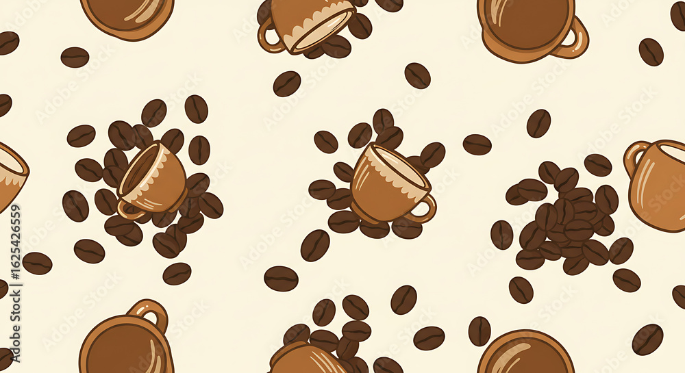 Obraz premium Coffee Bean and Cup Pattern for Aromatic Designs