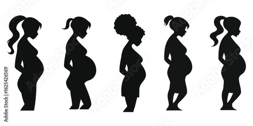Pregnant Women Silhouettes Showing Different Ethnicities and Hair Styles