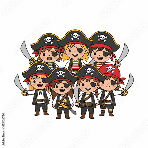 Cute Cartoonish Pirate Character Group for Children Illustration