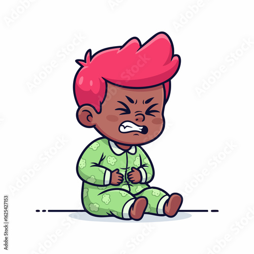 Cartoon Style Illustration of an Ill Little Boy Having Stomachache