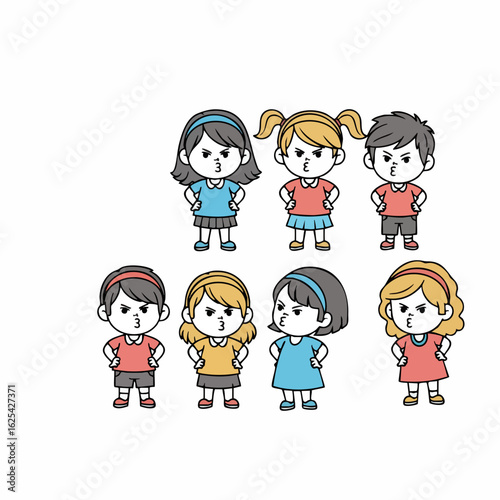 Cute Cartoon Style Diverse Children Group Illustration Set