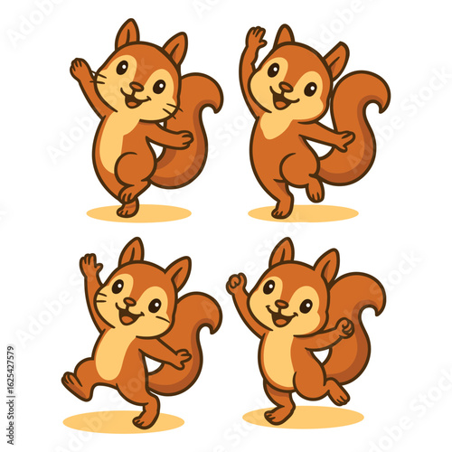 A Collection of Playful Cartoon Squirrels in Various Poses.