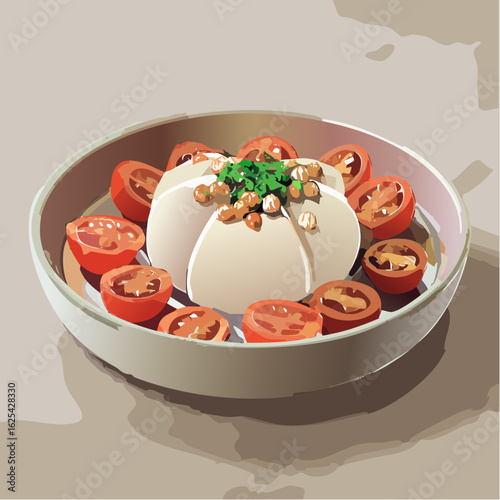  Italienische Burrata-Bowl mit karamellisierten Tomaten und Pesto-Perlen