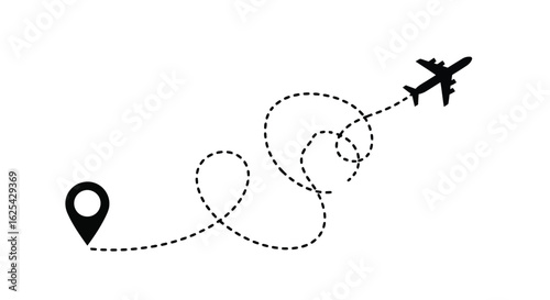 Airplane Flight Path with Starting Point Marker.