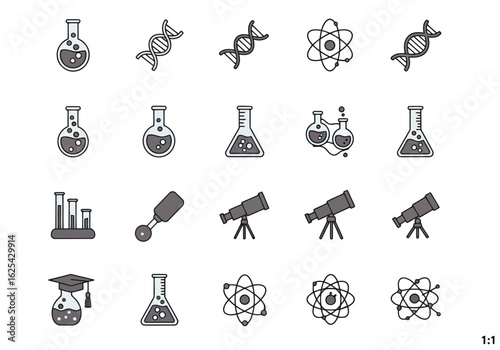 Collection of Science and Research Icons in Vector Style.
