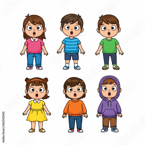 Colorful Cartoon Style Surprised Expression Character People Child Illustration