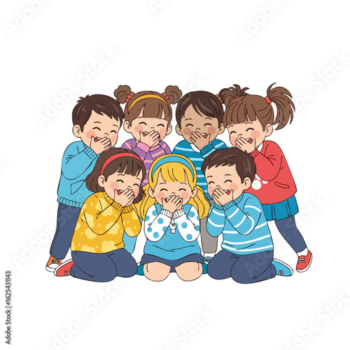 Colorful Flat Illustration of Happy Diverse Children Gathering Together Character