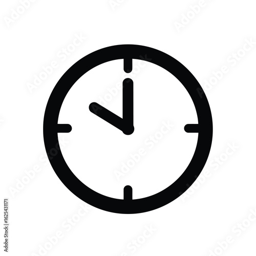 Simple Black and White Clock Icon with Hour Hand.