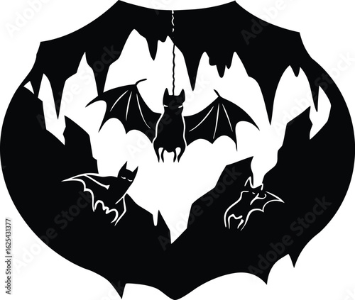 Bats Hanging In Cave Silhouette
