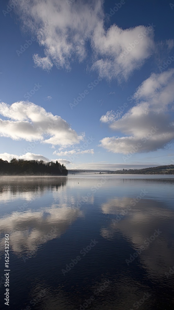 Obraz premium Peaceful Lake Reflection Of Clouds And Sky