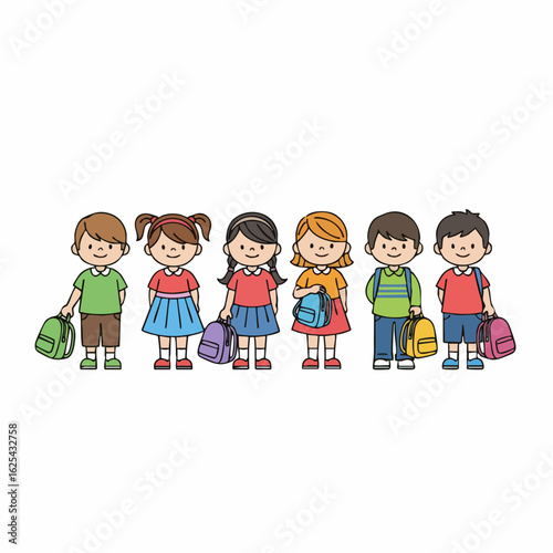 Flat Style Cheerful Diverse Group of Students with Bags Illustration