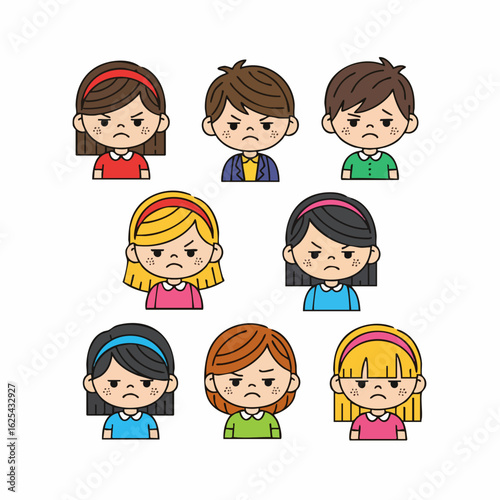 Cartoon Style Angry Expression Avatar Character Icon Collection Set