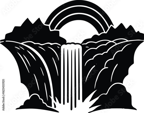 Waterfall With Rainbow Mist Silhouette