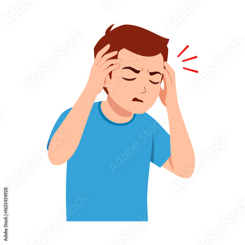 Young Man Holding Head Suffering from Headache in Cartoon Vector Illustration
