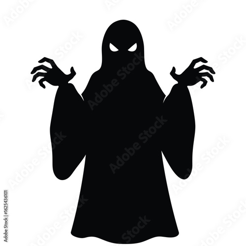 Eerie Silhouette of a Ghostly Figure with Glowing Eyes Perfect for Halloween Designs and Spooky Illustrations
