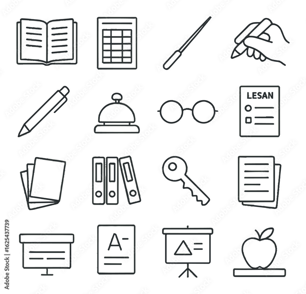 custom made wallpaper toronto digitalEducation linear icon set: books, calculator, pen, notebook, glasses, presentation, key, apple, documents