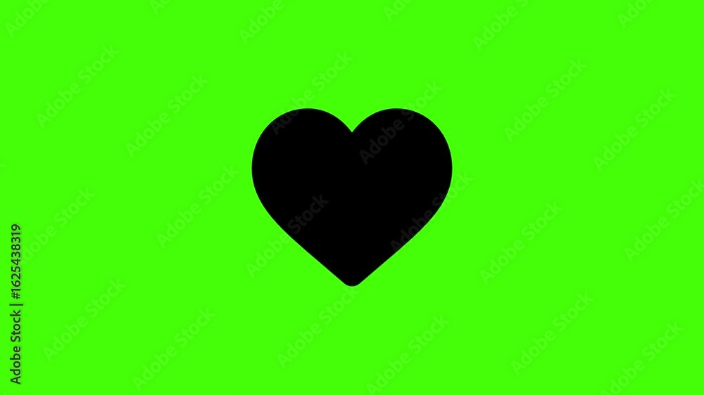 heart animation on green screen,animated love heart symbol for valentine's day on green screen, black heart icon beating animation on a green screen background.