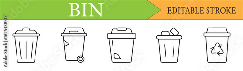 Trash and Recycle Bin Line Icon Set with Editable Stroke