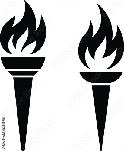 Two black silhouette torches with fiery flames representing victory and competition silhouette