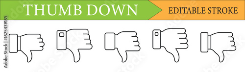 Thumb Down Hand Gesture Line Icon Set with Editable Stroke