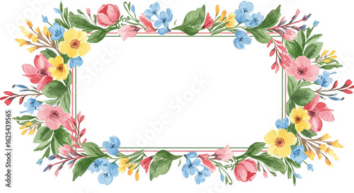 Photo of a delicate watercolor floral frame isolated on transparent background showcases roses and hydrangeas, creating a romantic and elegant design for invitations and cards