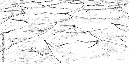 black and white Dry Cracked Earth Representing Drought and Arid Climate cracked surface with irregular shapes and dark lines forming patterns background or texture element.