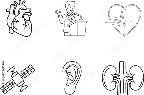 Medical and Technological Illustrations Depicting Human Anatomy, Communication, and Bodily Functions for Educational or Informational Purposes