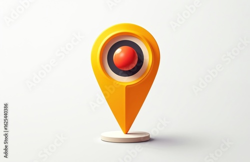 Free Download Modern yellow map pin icon with rounded base, subtle shadows. Features concentric circles with red sphere at center. Ideal for navigation, location services, travel apps, digital interface design. - GFXLoad