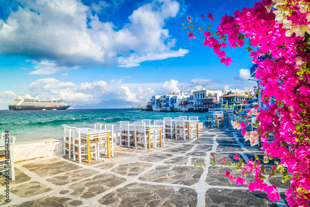 Fototapeta premium seaside cafe at Little venice district of Mykonos island, Greece