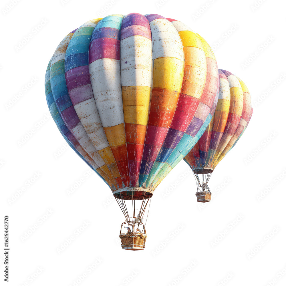Fototapeta premium Two colorful hot air balloons against a black background (1)