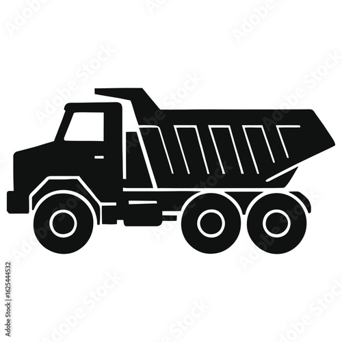 Dump Truck Silhouette Vector Illustration – Heavy Construction Equipment, Industrial Haul Vehicle, Earth moving Machinery Icon, Building Site Transport, Isolated on White Background
