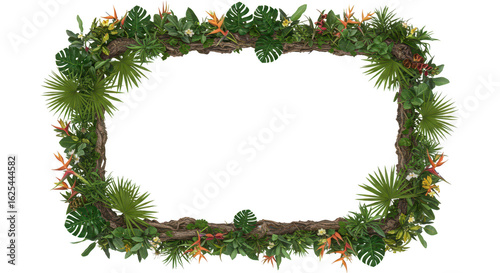 Photo of a vibrant tropical leaves frame isolated on transparent background showcases a rich collection of exotic foliage