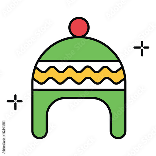 Flat Vector Icon of Earflap Beanie Hat for Winter Season