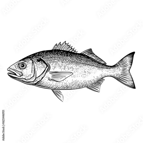 Vintage ink illustration of dorado fish side profile  