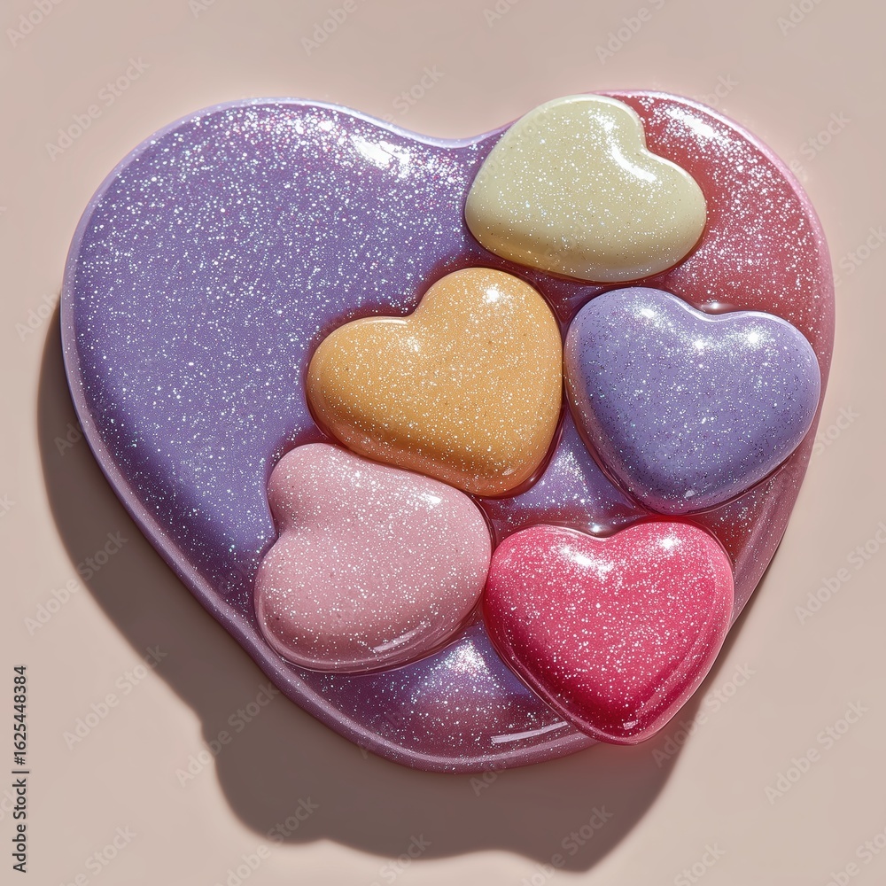 Obraz premium Purple heart-shaped liquid soap with tiny hearts inside, symbolizing Valentine’s Day and love celebration
