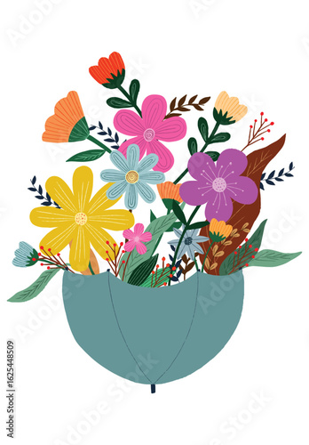 A Bunch of Flowers on Umbrella