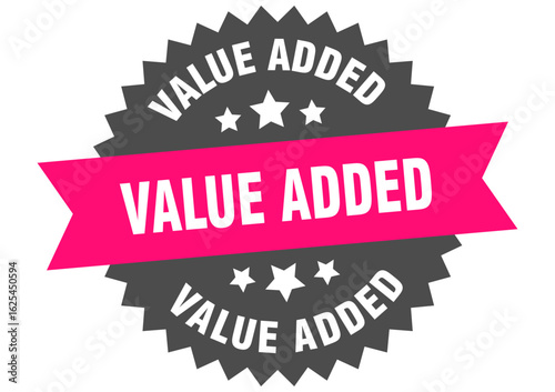 value added. value added round pink label isolated on transparent background