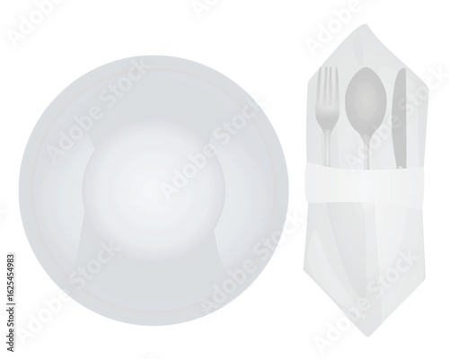 Kitchenware napkin eating set. vector