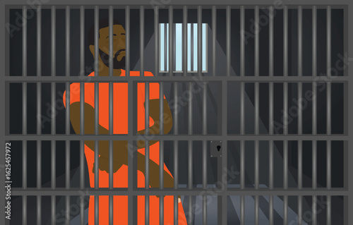 Afro-american inside prison cell. vector