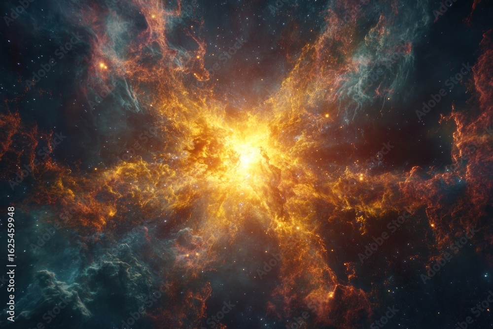 Fototapeta premium Cosmic Explosion Vibrant Nebula of Gas and Dust, Stellar Formation in Deep Space