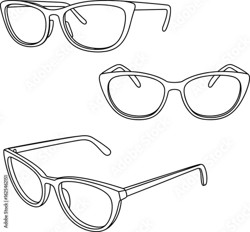 Stylish eyewear illustration, trendy glasses design, modern spectacles sketch, fashionable frames, black and white vector, optical accessory, branding, marketing use