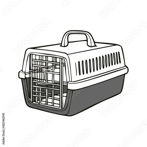 Line art pet carrier: portable crate with handle for small animal transport