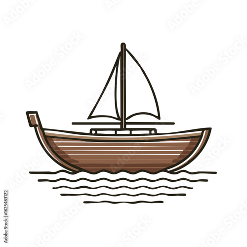 Sailboat Illustration Brown Wooden Boat Water Ripples Sailing Ships Transport Waterscape