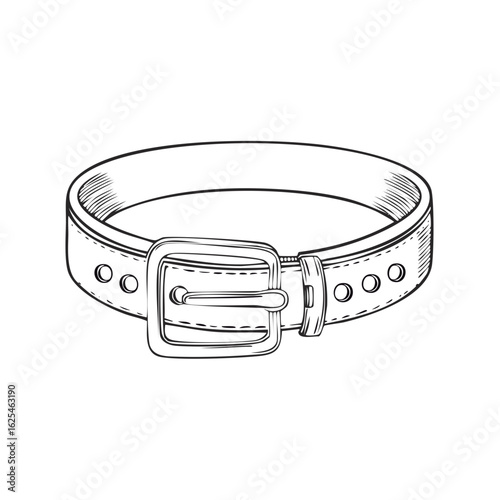 Classic Leather Belt with Metal Buckle Detailed Sketch Illustration