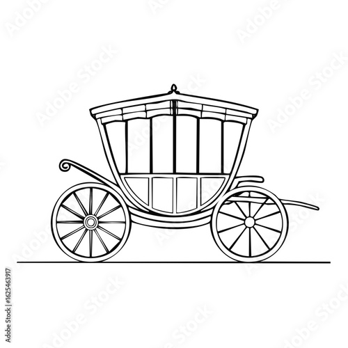 Elegant horse-drawn carriage drawing with classic wheels and seating area