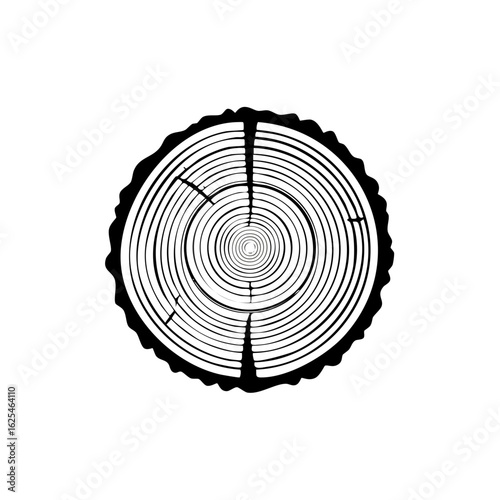 Monochrome Tree Ring Cross Section with Bark Detail Illustrative Graphic